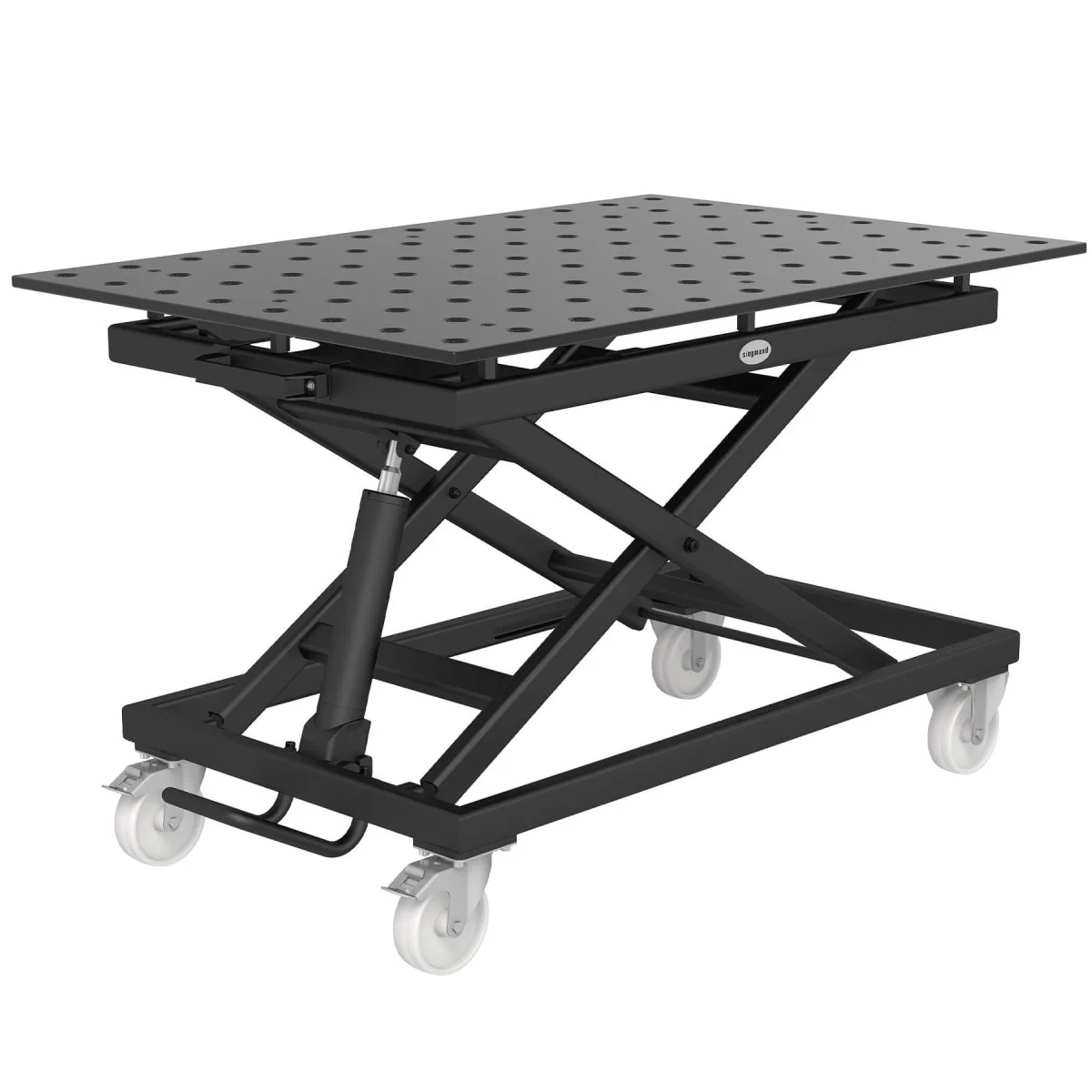 2-HT804004.X7: Siegmund 1200x800mm System 28 Mobile Lifting Weld Table